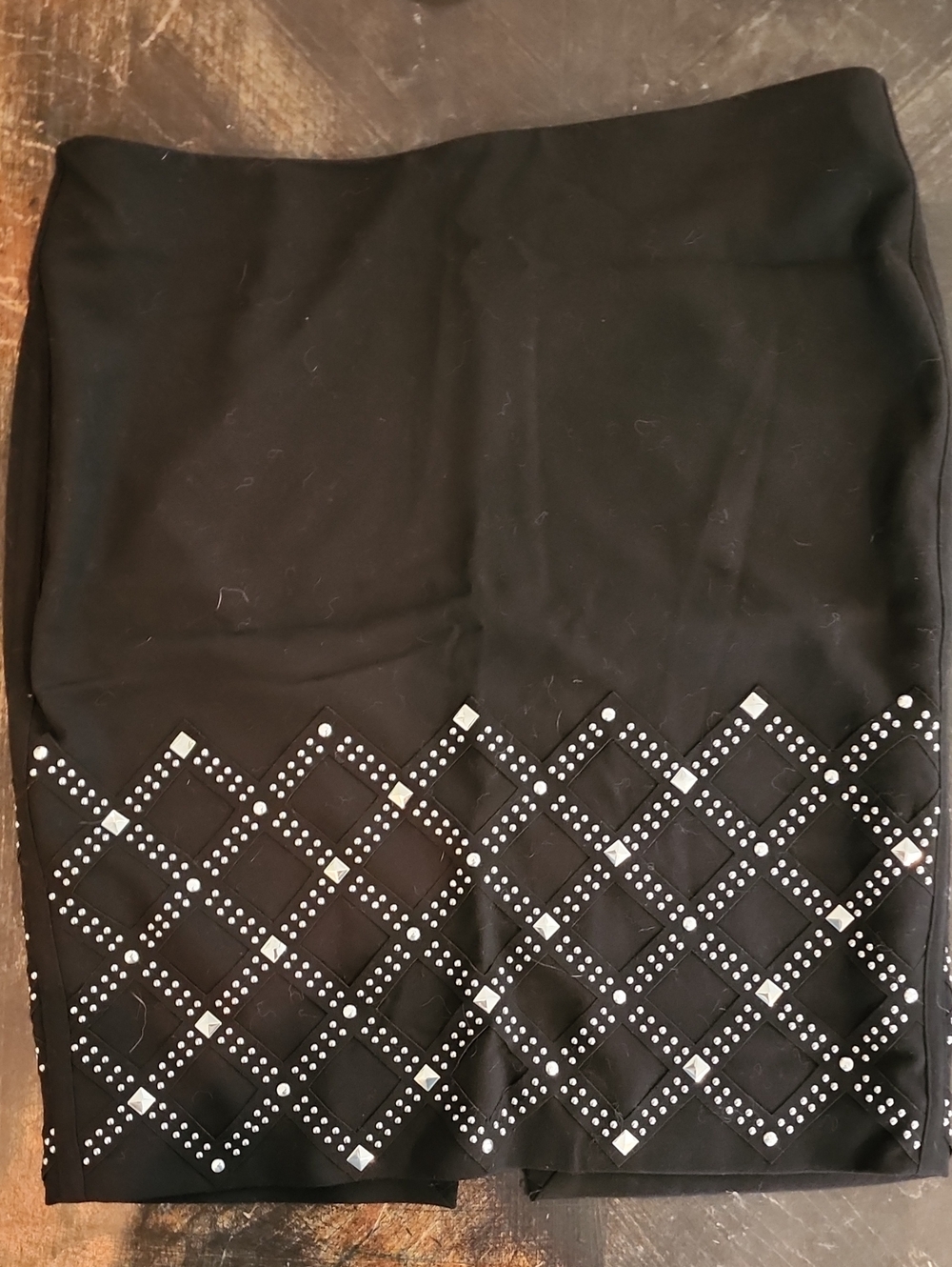 White House Black Market Black Pencil Skirt with Geometric Stud Detail